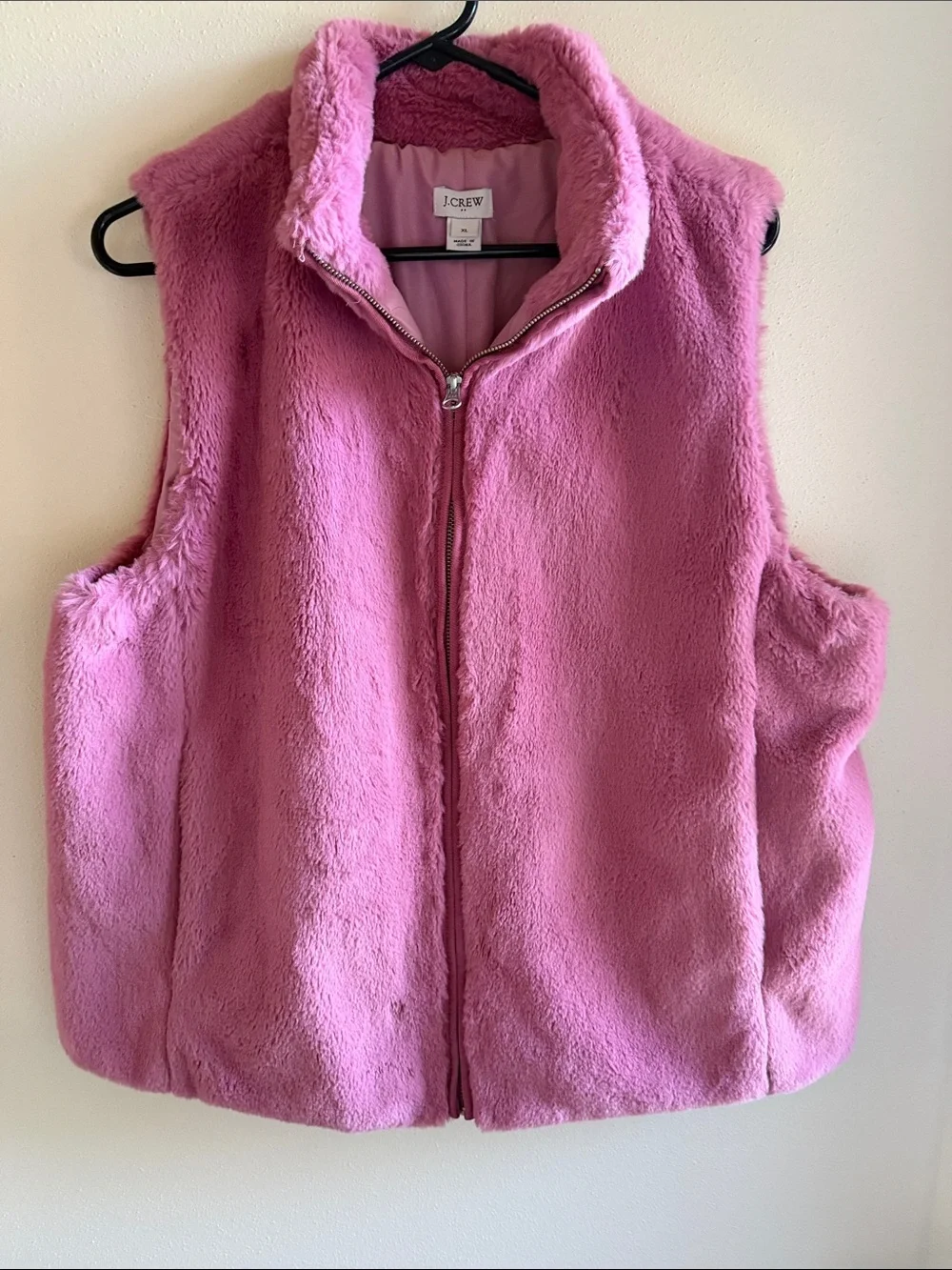 J Crew Faux Fur Pink Vest - Women's Plush Zip Front Vest